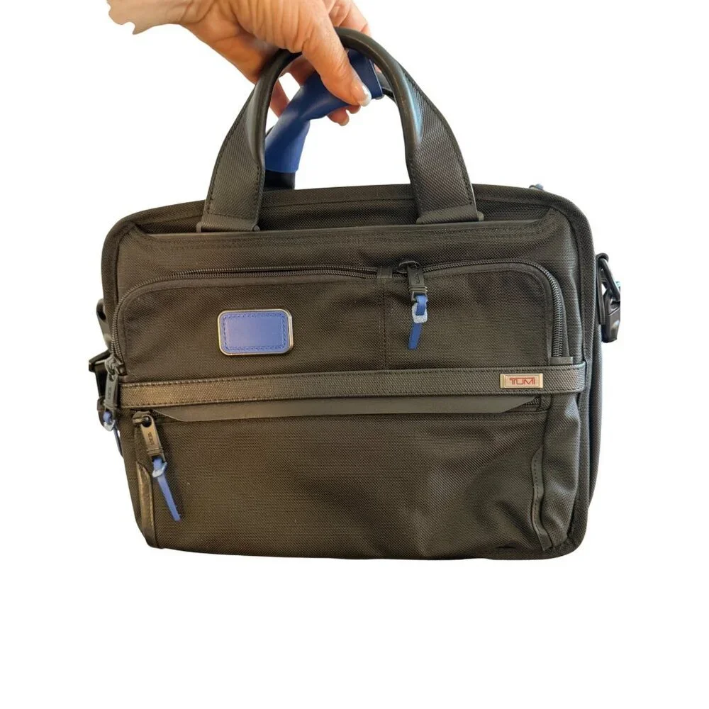 Tumi Alpha 3 Unisex Slim Three Way Briefcase Black Leather Durable Travel Work